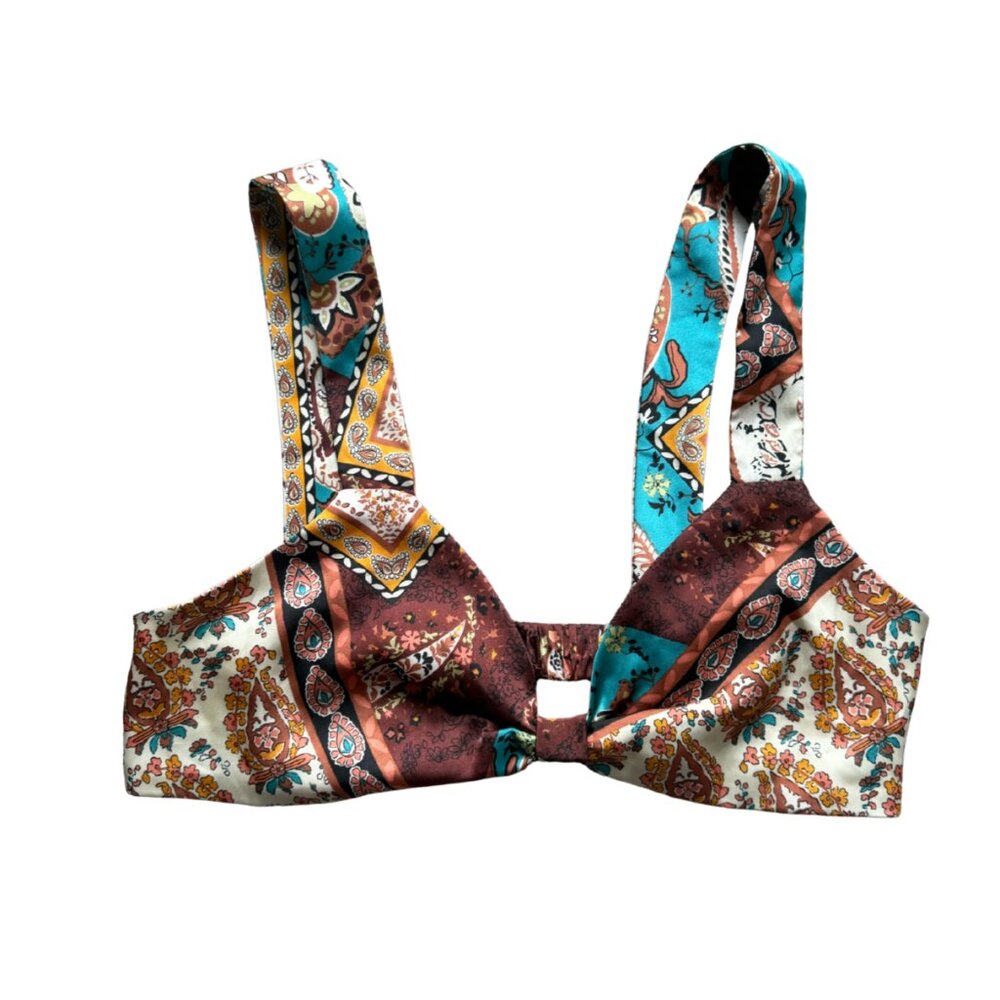 Rosalina Merlot Paisley Fringe Tie Skirt & Caladesi Merlot Paisley Bra Top - Picture 2 of 3